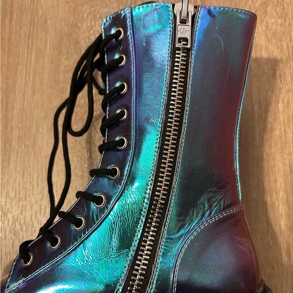 Doll’s Kill Current Mood Metallic Blue Platform Combat Boots Size 8 - Picture 9 of 12